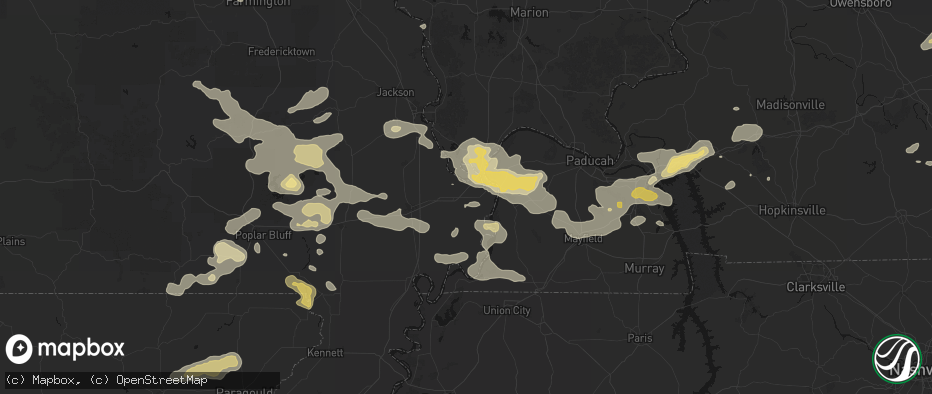 Hail map in Charleston, MO on July 9, 2026