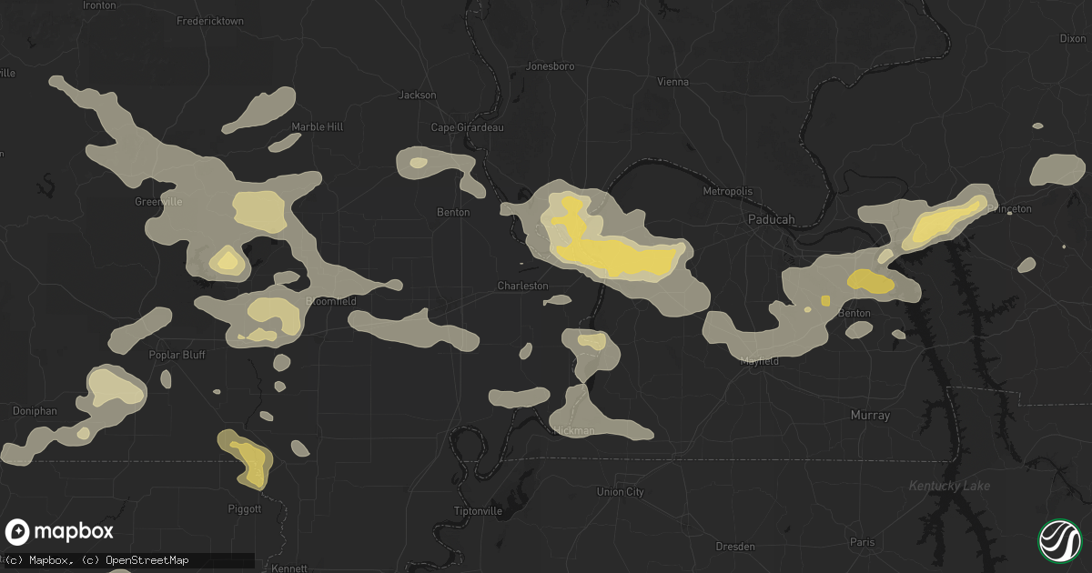 Hail map in Charleston, MO on July 9, 2026