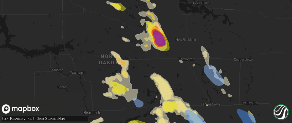 Hail map in Chaseley, ND on July 9, 2026