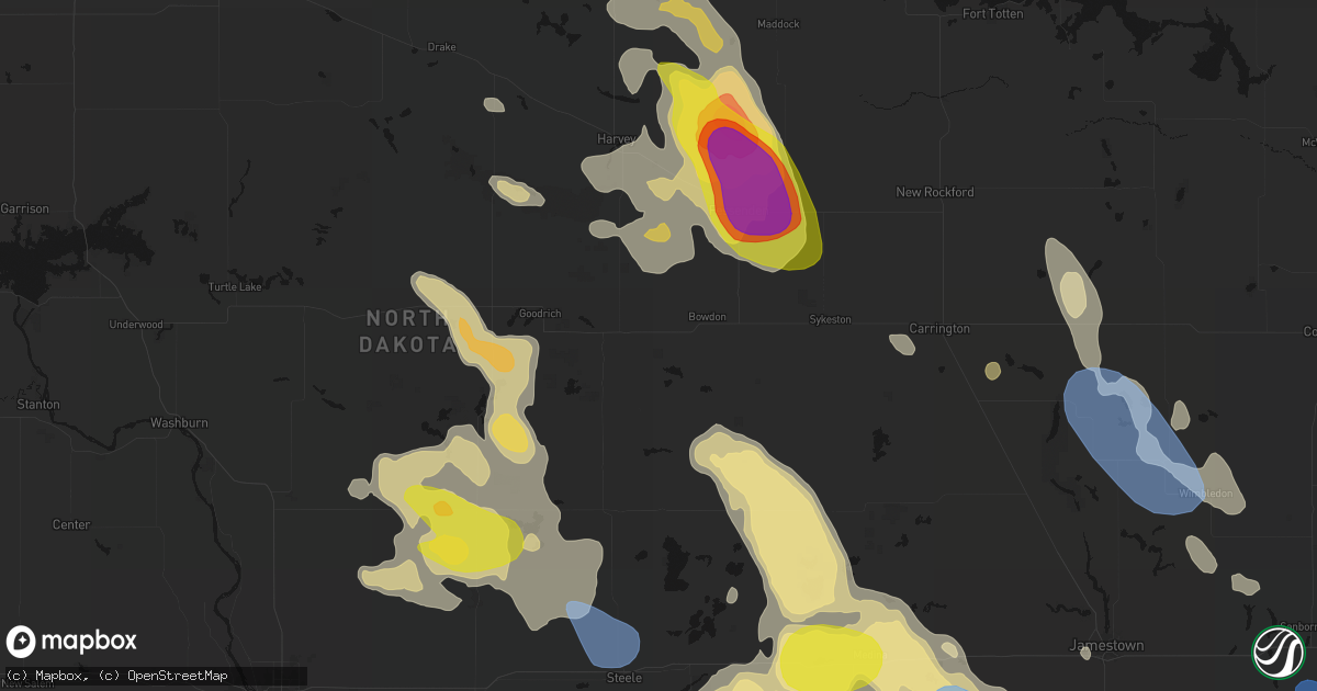 Hail map in Chaseley, ND on July 9, 2026