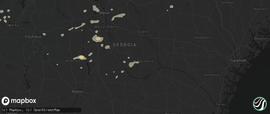 Hail map in Chauncey, GA on July 9, 2026