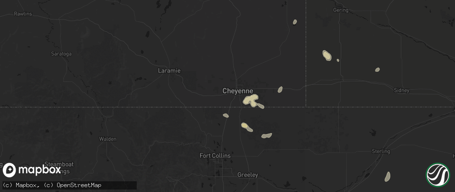Hail map in Cheyenne, WY on July 9, 2026