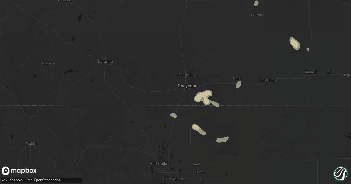 Hail map in Cheyenne, WY on July 9, 2026