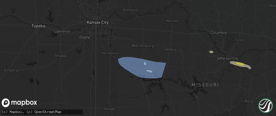 Hail map in Chilhowee, MO on July 9, 2026