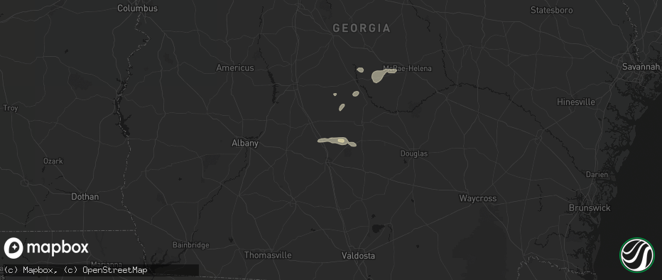 Hail map in Chula, GA on July 9, 2026