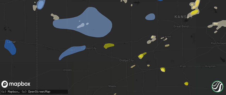 Hail map in Cimarron, KS on July 9, 2026