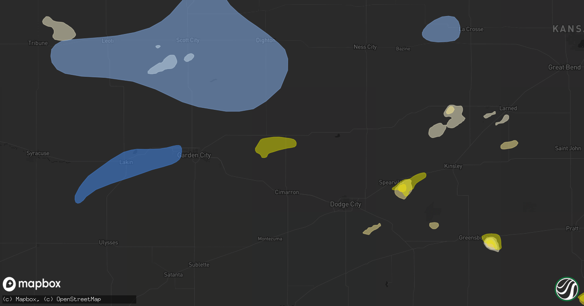Hail map in Cimarron, KS on July 9, 2026