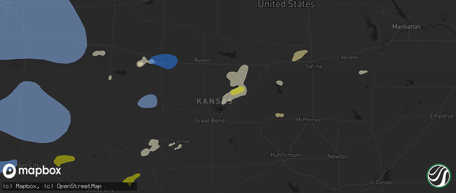 Hail map in Claflin, KS on July 9, 2026