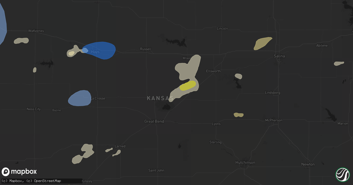 Hail map in Claflin, KS on July 9, 2026