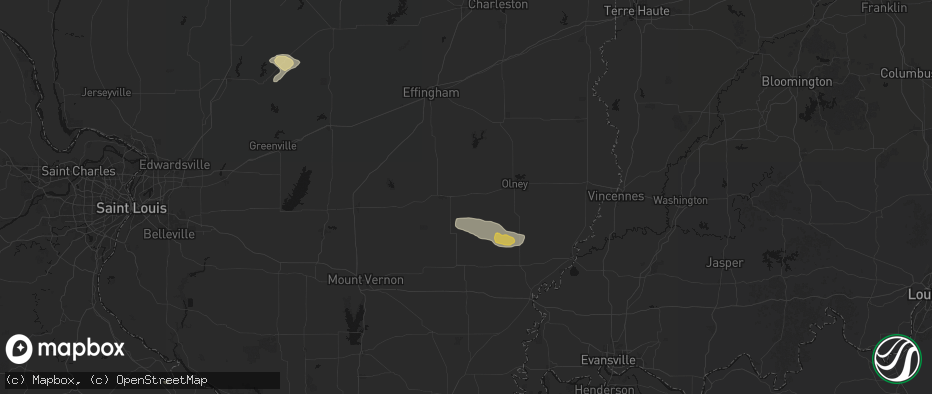 Hail map in Clay City, IL on July 9, 2026