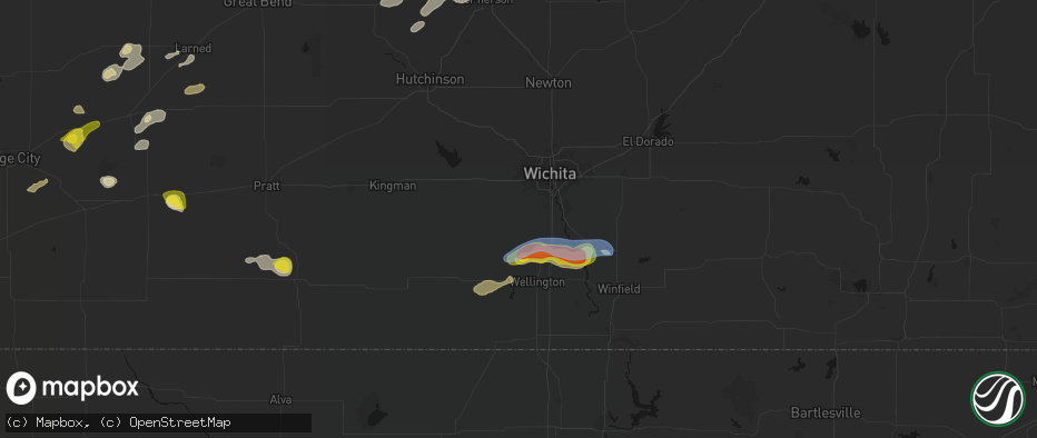 Hail map in Clearwater, KS on July 9, 2026