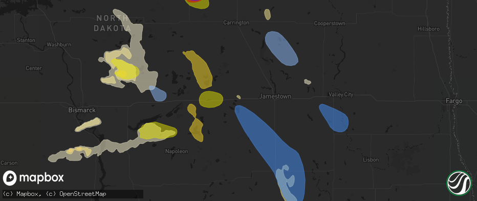 Hail map in Cleveland, ND on July 9, 2026