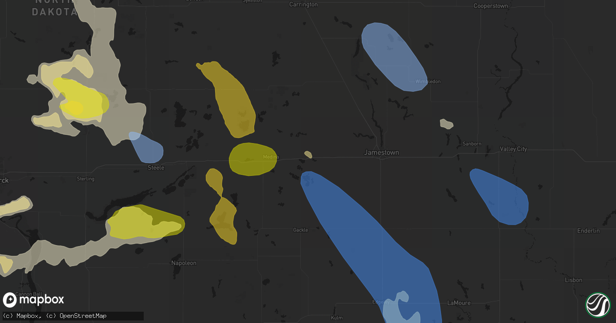 Hail map in Cleveland, ND on July 9, 2026