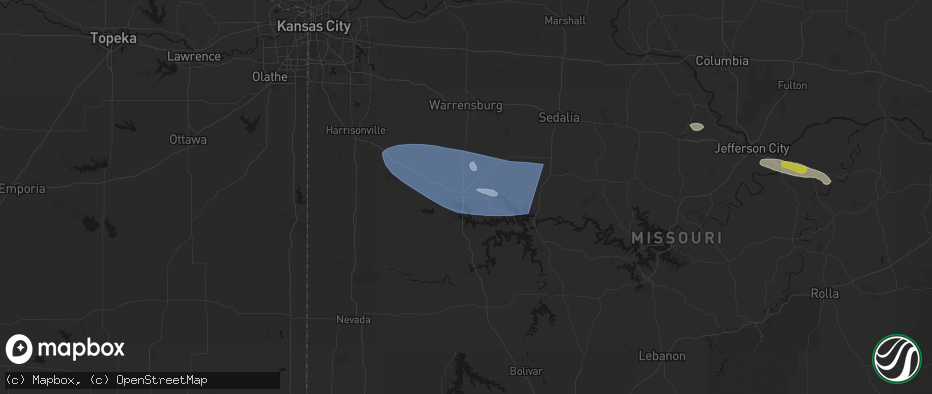 Hail map in Clinton, MO on July 9, 2026