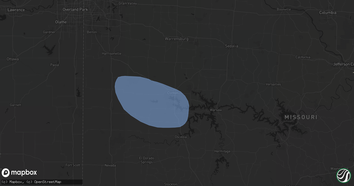 Hail map in Clinton, MO on July 9, 2026
