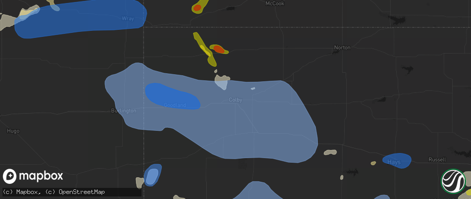 Hail map in Colby, KS on July 9, 2026
