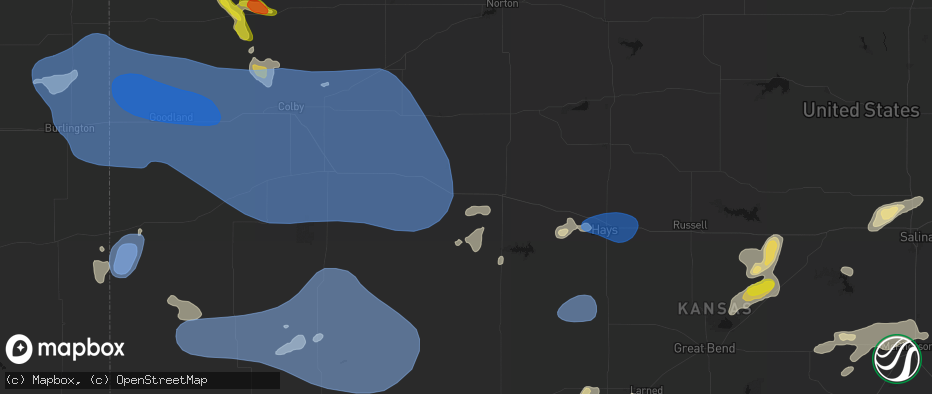 Hail map in Collyer, KS on July 9, 2026