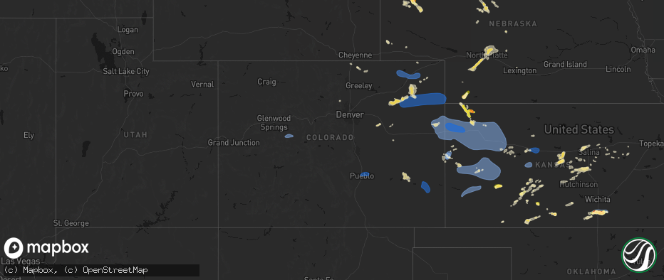 Hail map in Colorado on July 9, 2026