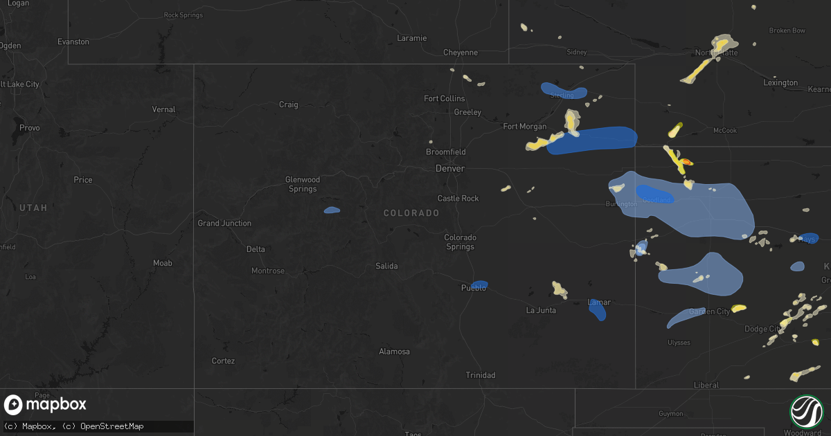 Hail map in Colorado on July 9, 2026