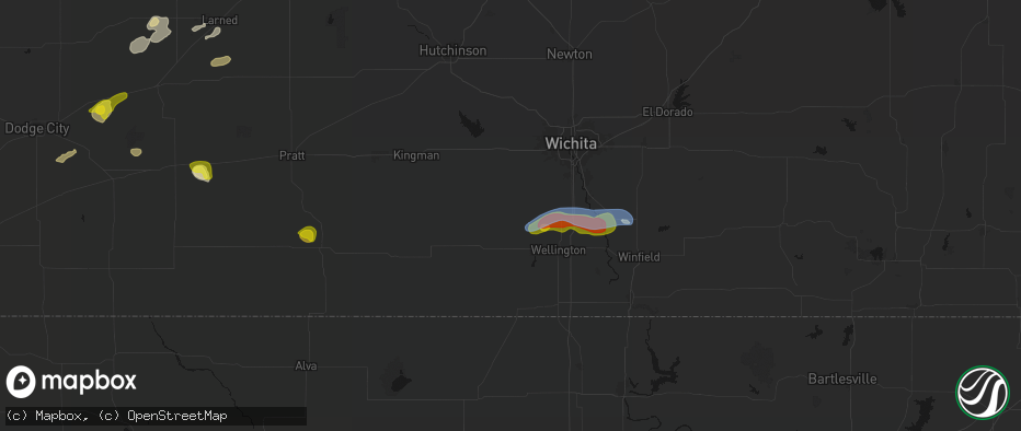 Hail map in Conway Springs, KS on July 9, 2026