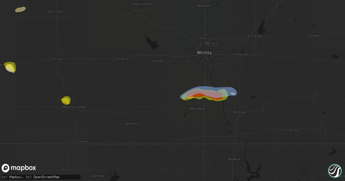 Hail map in Conway Springs, KS on July 9, 2026