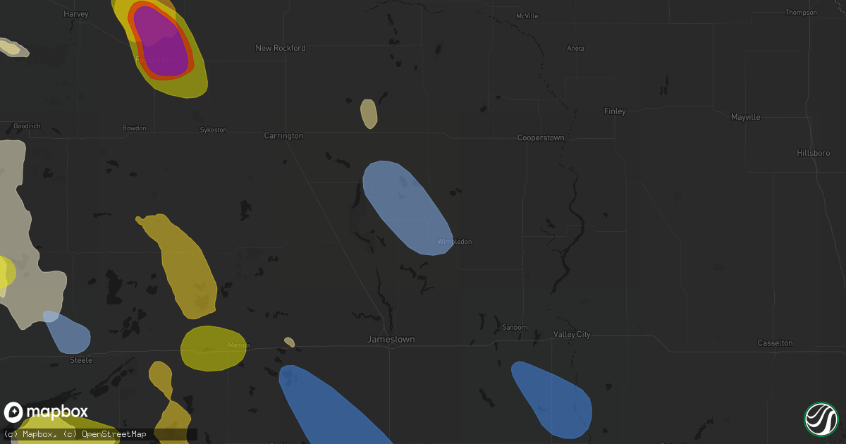 Hail map in Courtenay, ND on July 9, 2026