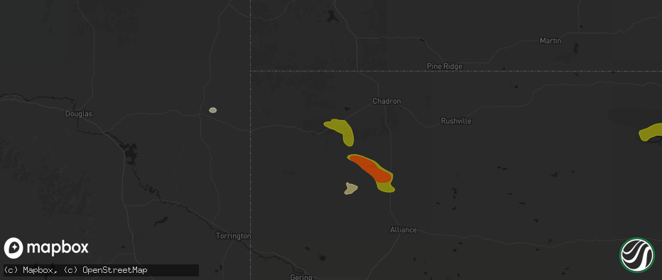 Hail map in Crawford, NE on July 9, 2026