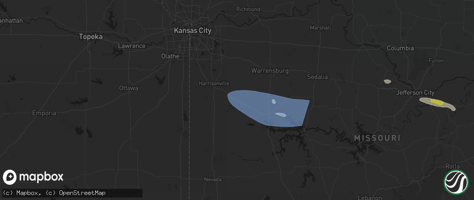Hail map in Creighton, MO on July 9, 2026