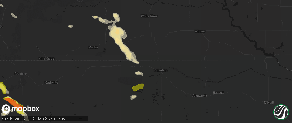Hail map in Crookston, NE on July 9, 2026