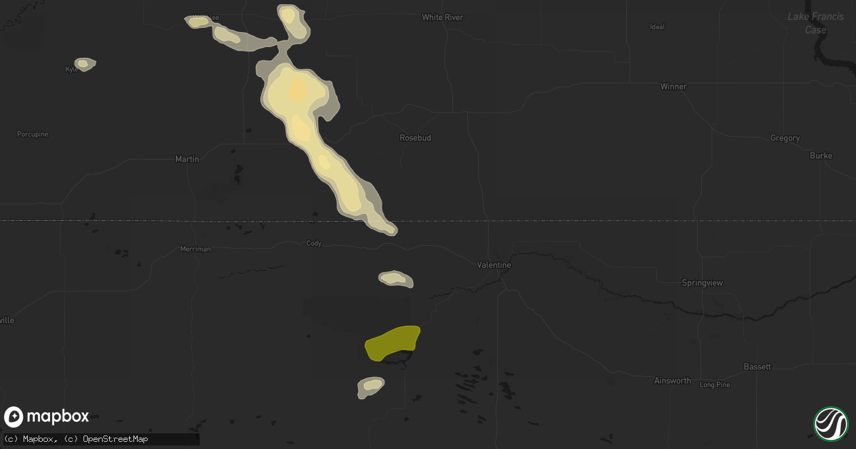 Hail map in Crookston, NE on July 9, 2026