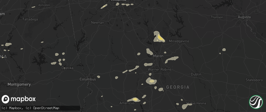 Hail map in Culloden, GA on July 9, 2026