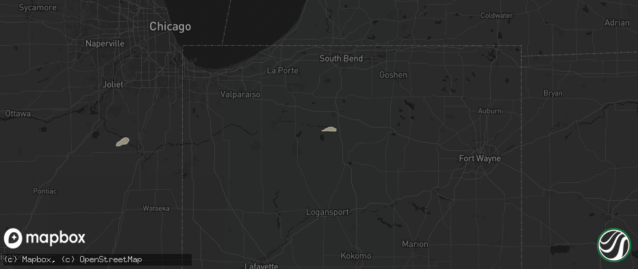 Hail map in Culver, IN on July 9, 2026