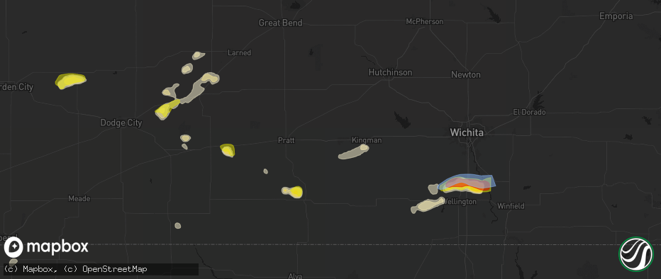 Hail map in Cunningham, KS on July 9, 2026