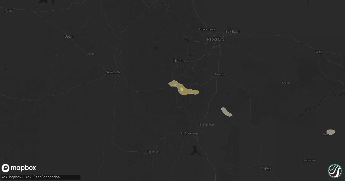 Hail map in Custer, SD on July 9, 2026
