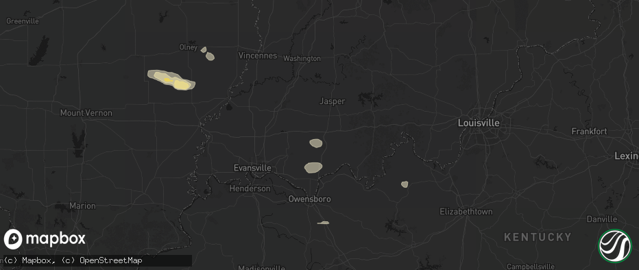 Hail map in Dale, IN on July 9, 2026