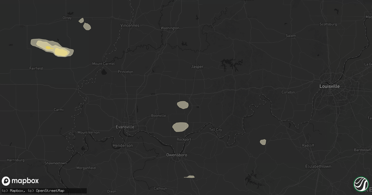 Hail map in Dale, IN on July 9, 2026