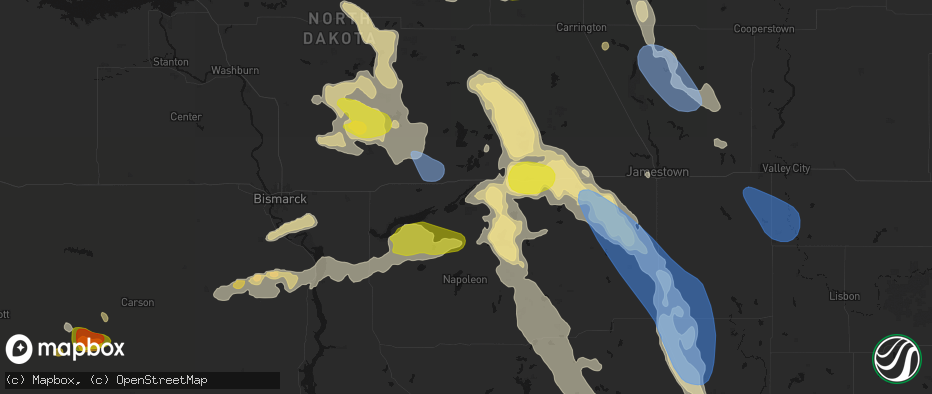 Hail map in Dawson, ND on July 9, 2026