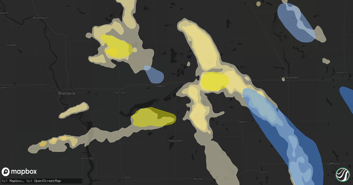 Hail map in Dawson, ND on July 9, 2026