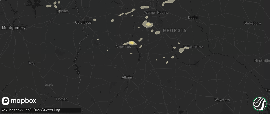 Hail map in De Soto, GA on July 9, 2026