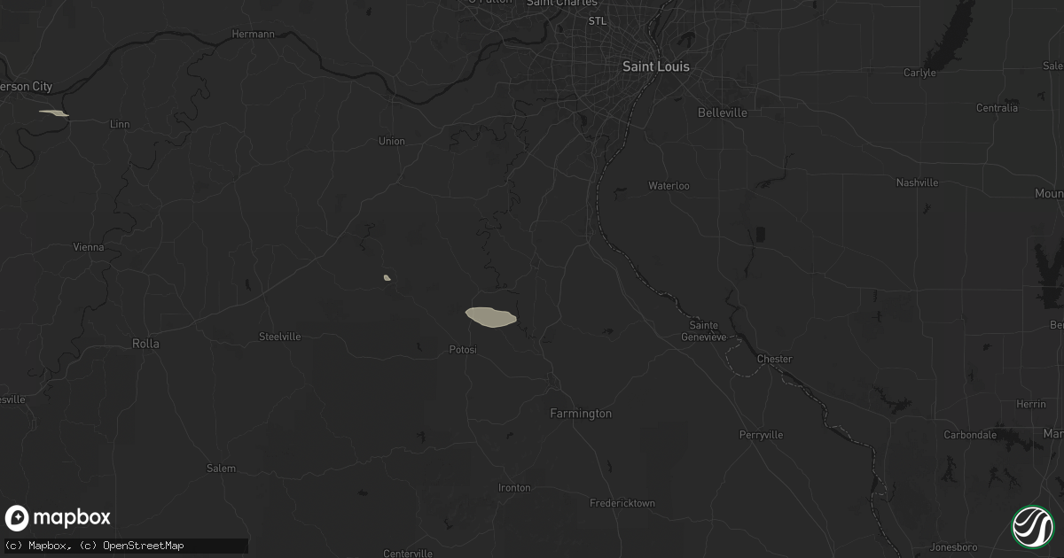 Hail map in De Soto, MO on July 9, 2026