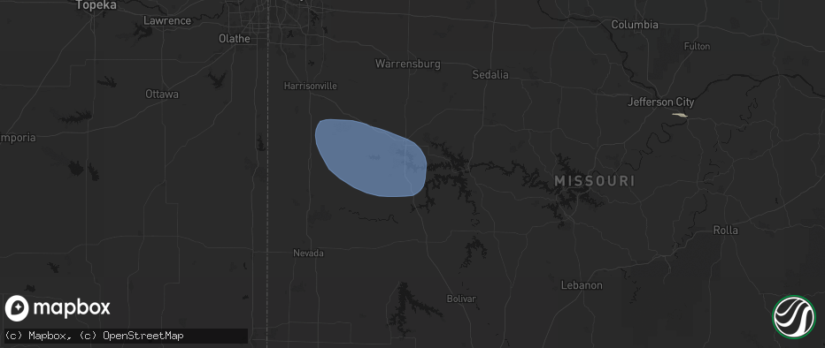 Hail map in Deepwater, MO on July 9, 2026