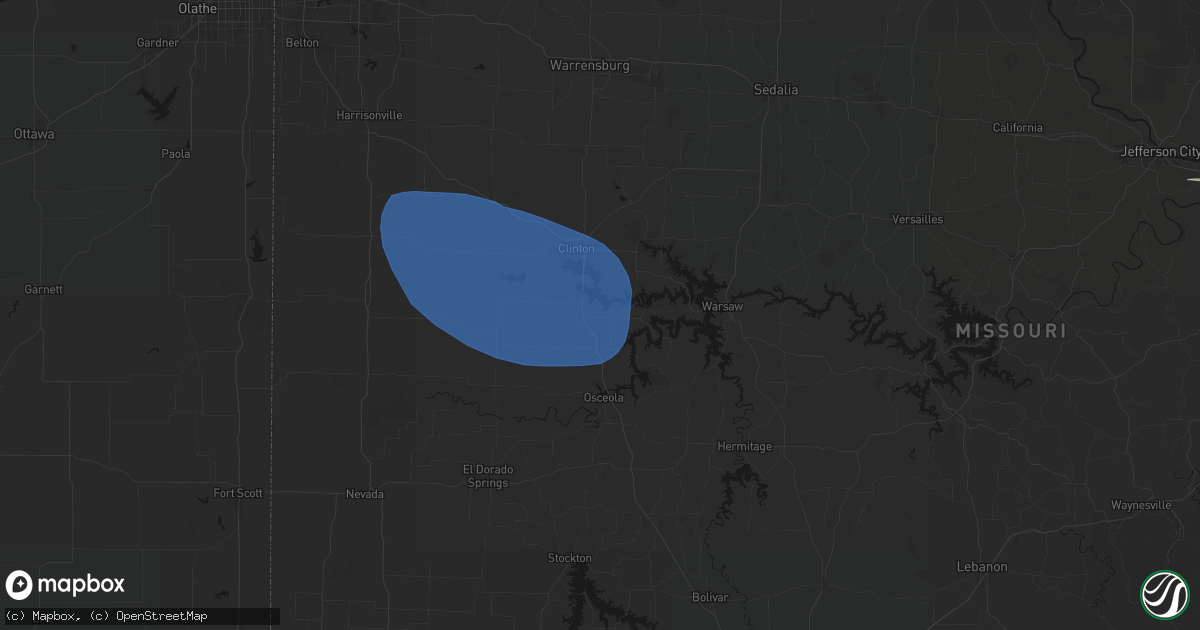 Hail map in Deepwater, MO on July 9, 2026
