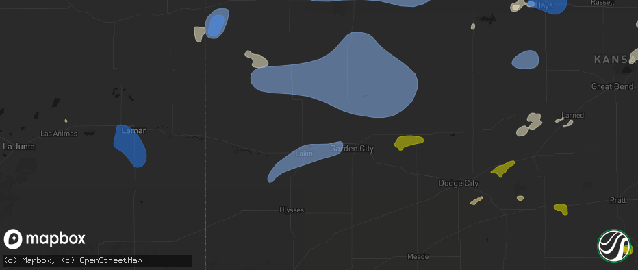 Hail map in Deerfield, KS on July 9, 2026