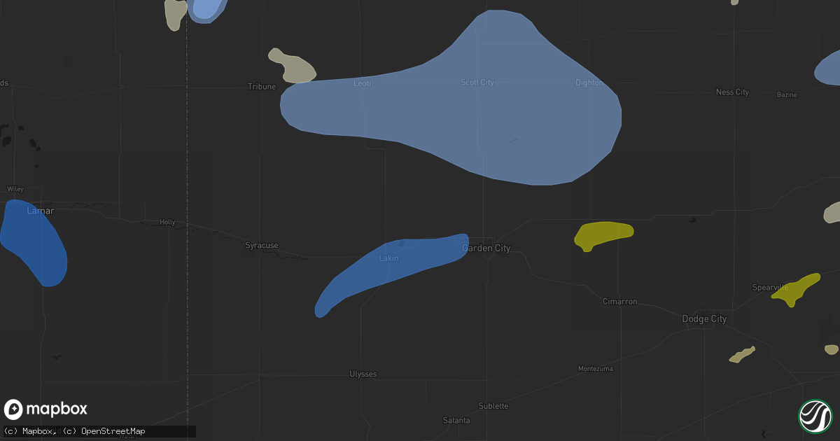 Hail map in Deerfield, KS on July 9, 2026