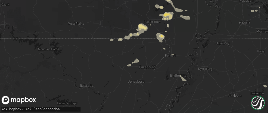 Hail map in Delaplaine, AR on July 9, 2026