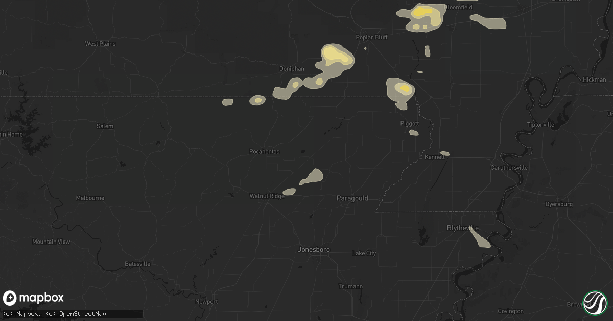 Hail map in Delaplaine, AR on July 9, 2026