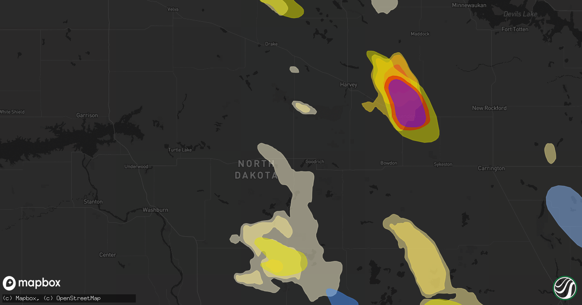 Hail map in Denhoff, ND on July 9, 2026