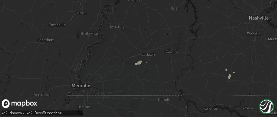 Hail map in Denmark, TN on July 9, 2026