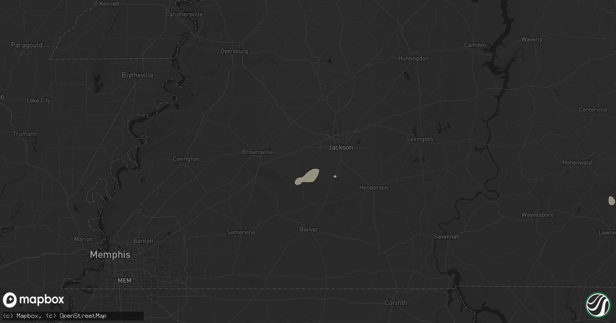 Hail map in Denmark, TN on July 9, 2026