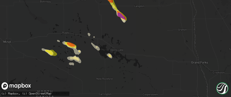 Hail map in Devils Lake, ND on July 9, 2026